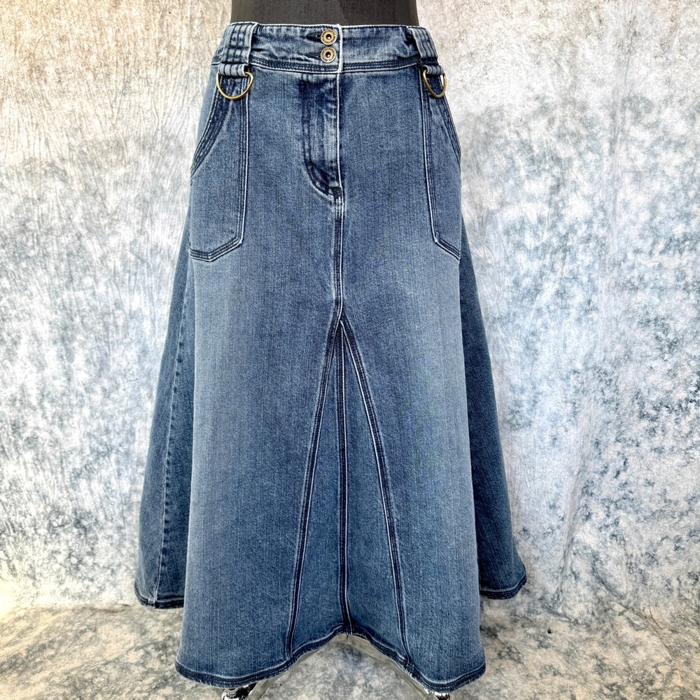 Motto Flared Denim Maxi Skirt - 12